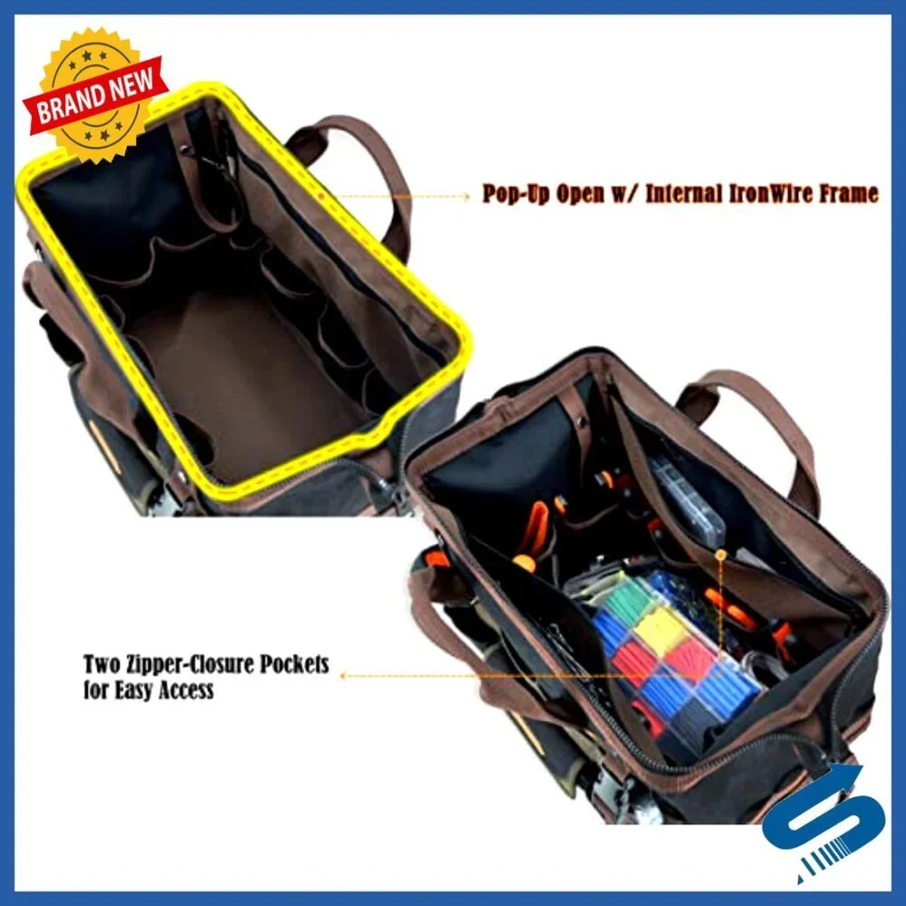 Heavy-Duty Waxed Canvas Tool Bag Organizer 32-Pockets Professional Electrician